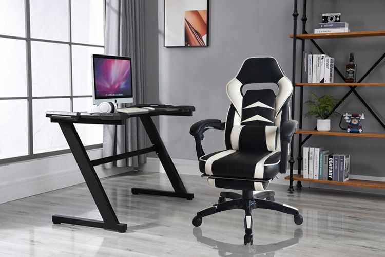 April Game Black And White Gaming Chair With Footrest  application display 1