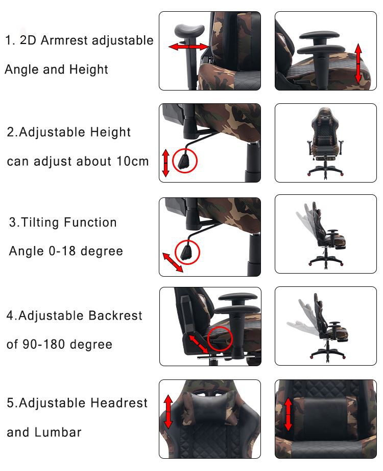 Y-2-2446A Office Task Chair High Back Racing Style PC Computer Chair Ergonomic E-Sports Gamer Chair With Footrest function