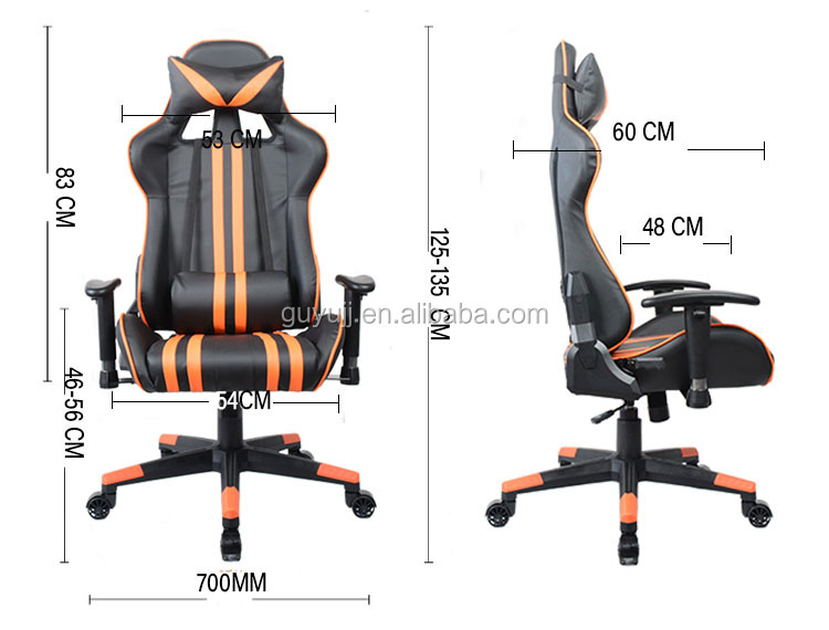 Y-2699 Popular PU Leather Racing Car Chair Gaming Computer Ergonomic Office Chair Neck Pillow And Waist Pillow size