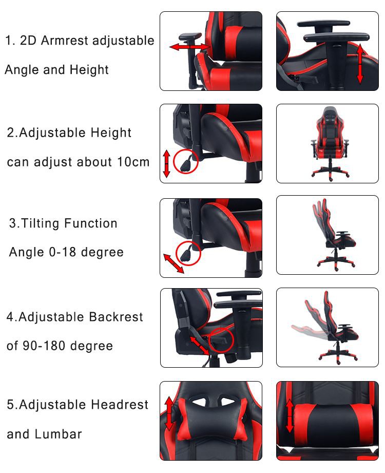 GUYOU Y-2513 Comfortable Pu Leather And Beautiful Backrest Design Reclining Gaming Chair function display