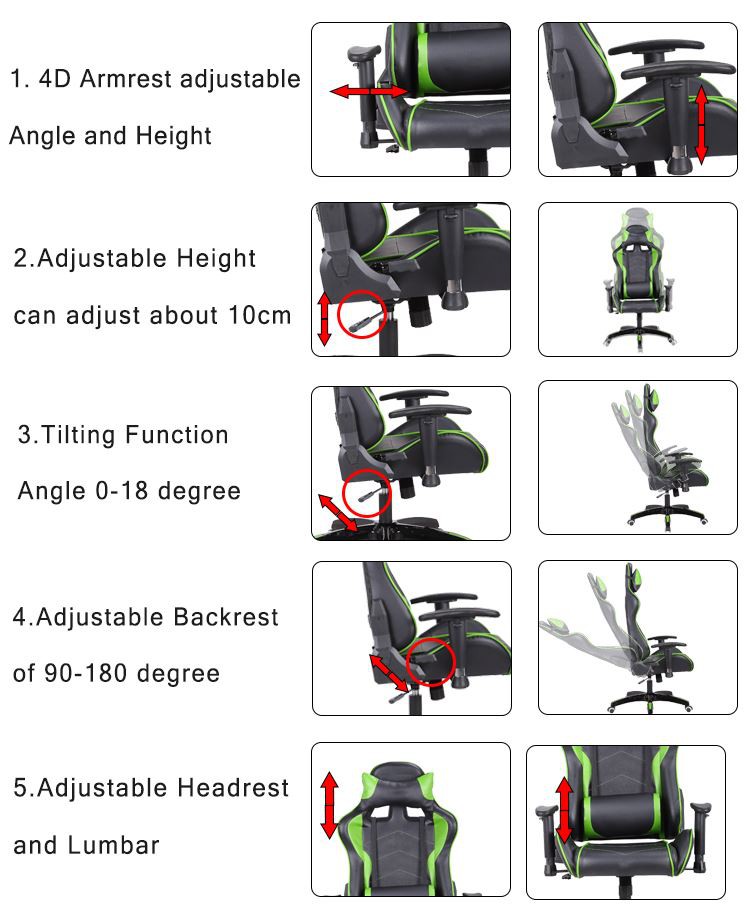 Gaming Chair PC Game Silla Racing Seat Ergonomic Adjustable Lift Best China Custom Executive Computer Video Racing Gaming Chair details