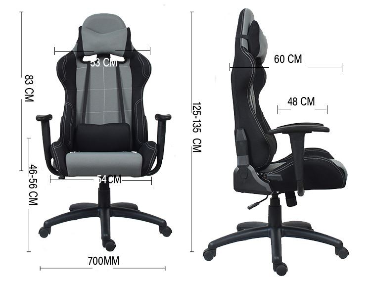 Leather And Fabric Professional PC Gaming Chair Car Seat Computer Office Chair With Neck Pillow And Lumbar Pillow size