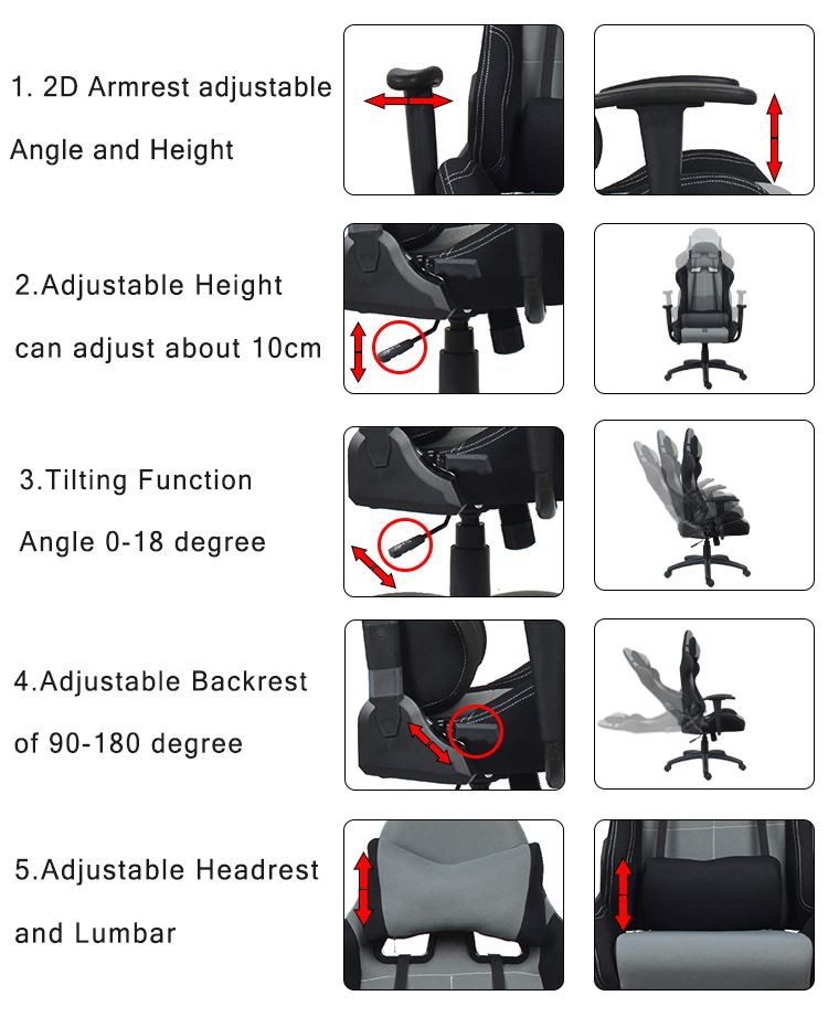 Leather And Fabric Professional PC Gaming Chair Car Seat Computer Office Chair With Neck Pillow And Lumbar Pillow details