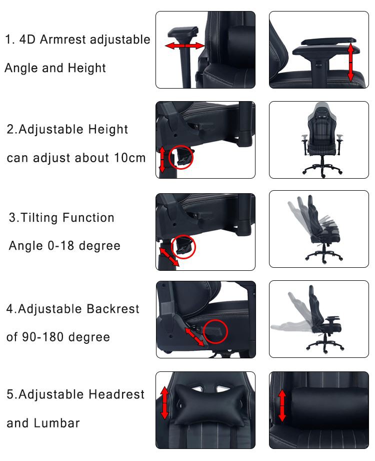 4D Moulded Foam Ergonomic Reclining Racing Gaming Chair details