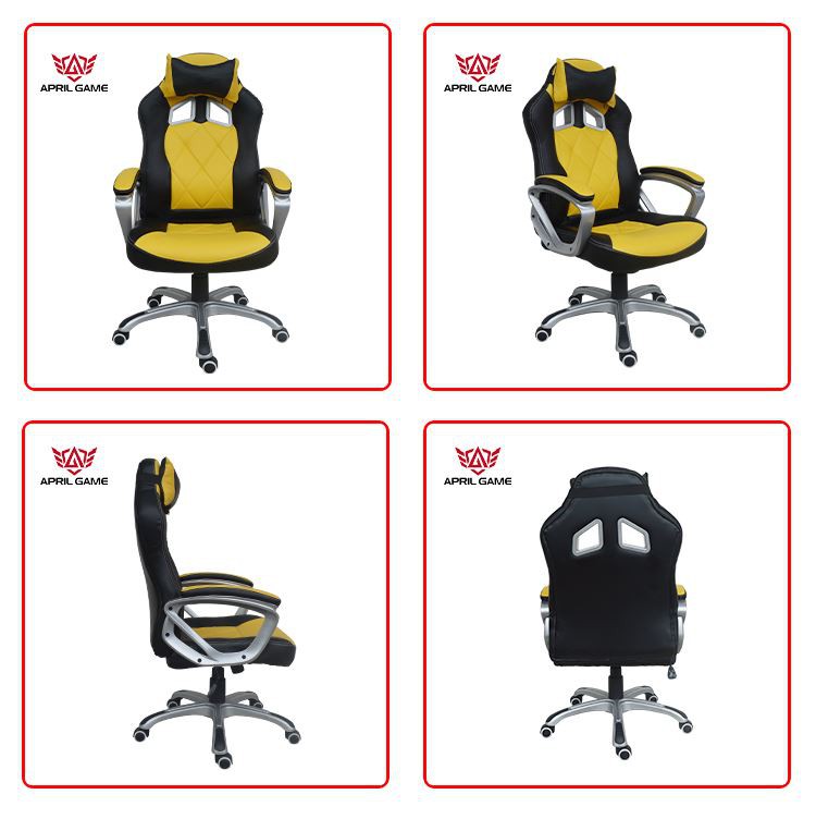 Monkey King Yellow Racing Office Chair With Neck Pillow angles display