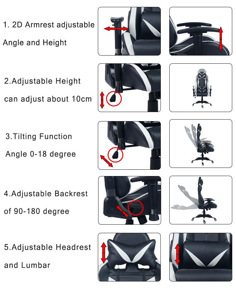 GUYOU Y-2515 Pu Leather Exquisite Backrest Craft Design Reclining Gaming Chair For Rest function