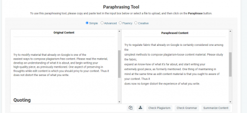 Example of a Content Paraphrasing Tool